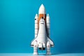 3D rendering of a rocket isolated against a studio background, offering ample copy space for text and messages. Royalty Free Stock Photo