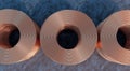 3d rendering roll of copper sheets or heap of copper tapes