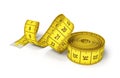 3d rendering of a roll of a yellow measuring tape starting to unroll on a white background. Royalty Free Stock Photo