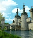 Romantic Fantasy Castle Protected by a Moat