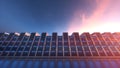 3d rendering of rows of network servers machine farm cloud computing hardware on blue sky background Royalty Free Stock Photo