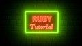3d rendering of Ruby tutorial in neon colors on brick wall. Programming tutorial. Coding concept. Application development. Ruby Royalty Free Stock Photo