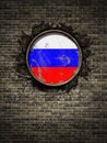 Old Russian Federation flag in brick wall