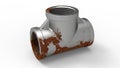 3D rendering - rusted threaded pipe connecting element in perspective