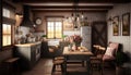 3d rendering of a rustic kitchen in a country house. Royalty Free Stock Photo