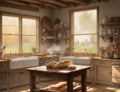 3d rendering of a rustic kitchen in a country house. Ai generated Royalty Free Stock Photo