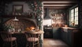 3d rendering of a rustic kitchen in a country house. Royalty Free Stock Photo