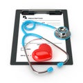 3d rendering of rx prescription and stethoscope over white