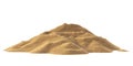 3D rendering of sand dune with brown sand pile. Central focus on desert dune with volume, depth. Tilted to right, dynamic element