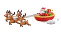 3d rendering of santa claus in a small red boat, pulled by three reindeer, carrying christmas presents Royalty Free Stock Photo