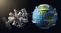 3d rendering of a satellite orbiting earth in space Royalty Free Stock Photo