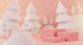 3d rendering scene of Christmas holiday concept decorate with tree and displays podium or pedestal for mock up and products