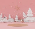 3d rendering scene of Christmas holiday concept decorate with tree and displays podium or pedestal for mock up and products