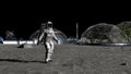 3D rendering. Sci-fi scene. The colony of the future on the moon. Astronaut walking on the moon. CG Animation. Elements of this Royalty Free Stock Photo