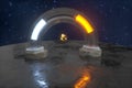 3d rendering, scientific mechanical ring in the outer space