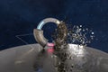 3d rendering, scientific mechanical ring in the outer space