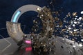 3d rendering, scientific mechanical ring in the outer space
