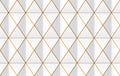 3d rendering. seamless modern luxurious white triangle grid with golden edge line pattern design wall background
