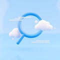 3d rendering search icon with cloud on blue background. Loupe, magnifier, magnifying, search icon 3d render abstract