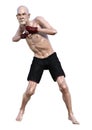 3D Rendering Senior Man Boxing on White