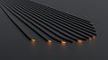 A 3D rendering of a series of parallel black lines with orange lights at the end. Royalty Free Stock Photo
