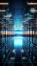 In a 3D rendering, server racks convey the big data cloud computing concept