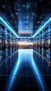 In a 3D rendering, server racks convey the big data cloud computing concept