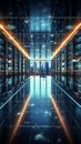 In a 3D rendering, server racks convey the big data cloud computing concept