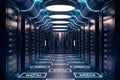 3D rendering server room with futuristic network and hard drives