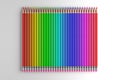 3D rendering a set of beautiful even rainbow colored pencils on a white isolated background. Royalty Free Stock Photo