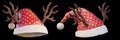 3d rendering a set of Christmas Santa Claus hat with reindeer horn, isolated on black background with clipping paths Royalty Free Stock Photo