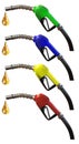 3d rendering a set of fuel nozzle hose, Red, Green, Yellow and B