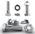 3D rendering set of nuts and bolts on white background