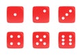 3d rendering of a set of six red dice in front view with white dots showing different numbers. Royalty Free Stock Photo