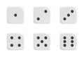 3d rendering of a set of six white dice in front view with black dots showing different numbers. Royalty Free Stock Photo