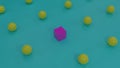 3d rendering of a set of yellow cubes on a blue background. One cube differs from the others in color. The idea of uniqueness and