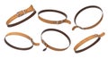 3d rendering several isolated brown leather belts and with fastened buckles, on a white background.