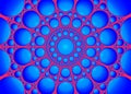 3d rendering. several size of blue dot circle shape pattern row in mandala style background