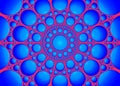 3d rendering. several size of blue dot circle shape pattern row in mandala style background