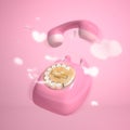 3D Rendering of a Shaking Pink Vintage Rotary Phone with Pink Heart Icons Royalty Free Stock Photo