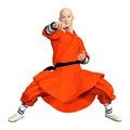 3D Rendering Shaolin Monk on White