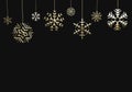 3d rendering of Shimmering hanging golden Snow flake on black background. 3d minimal concept for decorate Christmas or New year