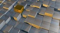 3D rendering of shiny gold cube among silver cubes - concept of distinctiveness Royalty Free Stock Photo