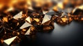 3d rendering of shiny gold diamonds on a black background