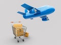 3D rendering shopping cart and air plane,Shopping online shopping cart Concept e-commerce and delivery service connections and