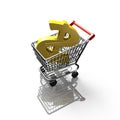 3D rendering shopping cart with golden dollar sign