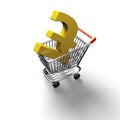 3D rendering shopping cart with golden pound sterling symbol Royalty Free Stock Photo