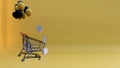 3d rendering, shopping cart yellow background, copy space, shopping and shopping bags Royalty Free Stock Photo