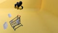 3d rendering, shopping cart yellow background, copy space, shopping and shopping bags Royalty Free Stock Photo