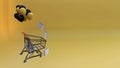 3d rendering, shopping cart yellow background, copy space, shopping and shopping bags Royalty Free Stock Photo